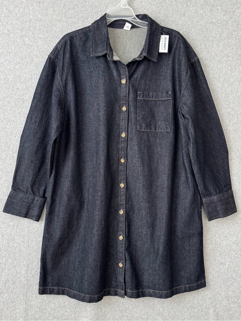 Old Navy Denim Shirt Dress Size Large Dark Wash Long Sleeves Rodeo Concert NWT